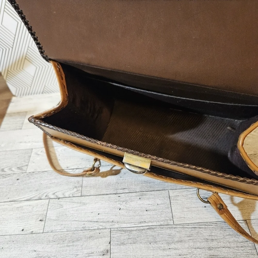 COPY - Vintage Hand Tooled Leather Hard Sided Satchel Bag